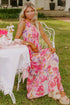 Pink Abstract Floral Print Shirred One Shoulder Maxi Dress